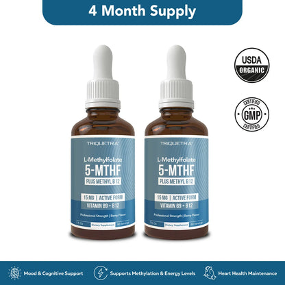 L- Methylfolate 15Mg + B12 Pro Strength, Liquid 5-MTHF Form, Supports Mood, Methylation, & Cognition Supplement Energy Levels Vitamin Methylcobalamin