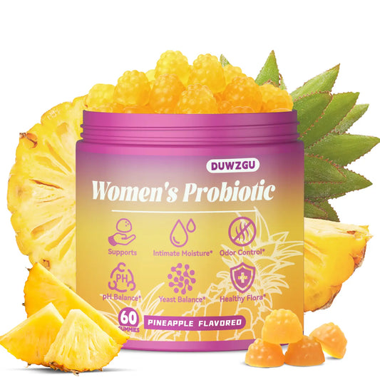 Pineapple Flavored Feminine Probiotics Gummies for Ph Balance & Dryness Relief with Slippery Elm Prebiotic Blend - 60 Dietary Supplements for Women'S Health