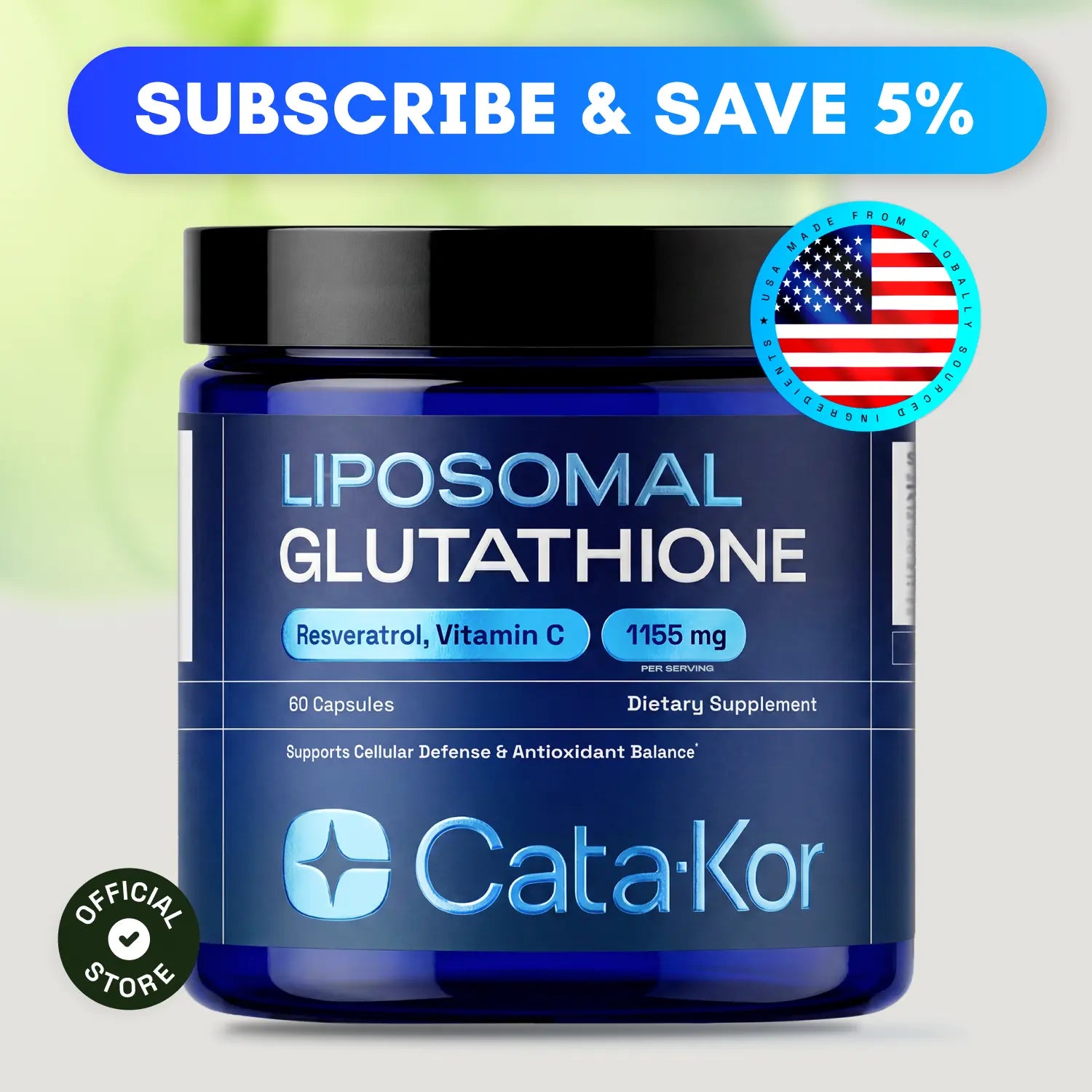 Cata-Kor Liposomal Glutathione Supplement – 1155 Mg | Vitamin C | Riboflavin (B2) | Selenium | Resveratrol Complex – Supports Antioxidant Defense & Cellular Health – Vitamin Dietary Supplement