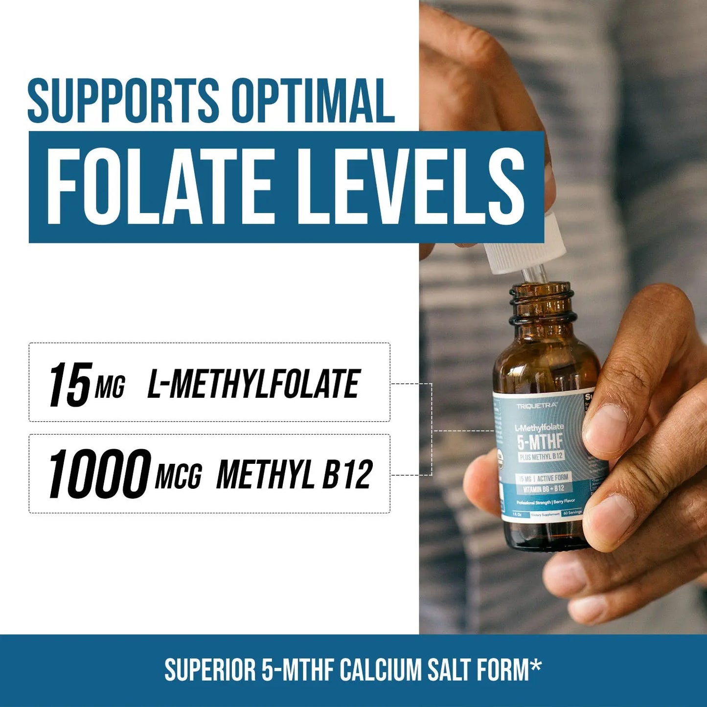 L- Methylfolate 15Mg + B12 Pro Strength, Liquid 5-MTHF Form, Supports Mood, Methylation, & Cognition Supplement Energy Levels Vitamin Methylcobalamin