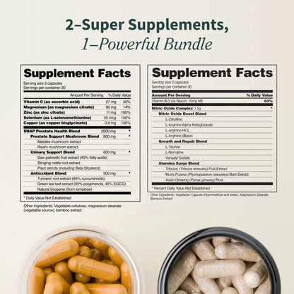 Snap Supplements - Nitric Oxide Booster 90Ct + Prostate Health Bundle - Natural Supplement Capsules - Support Blood Circulation & Prostate Health