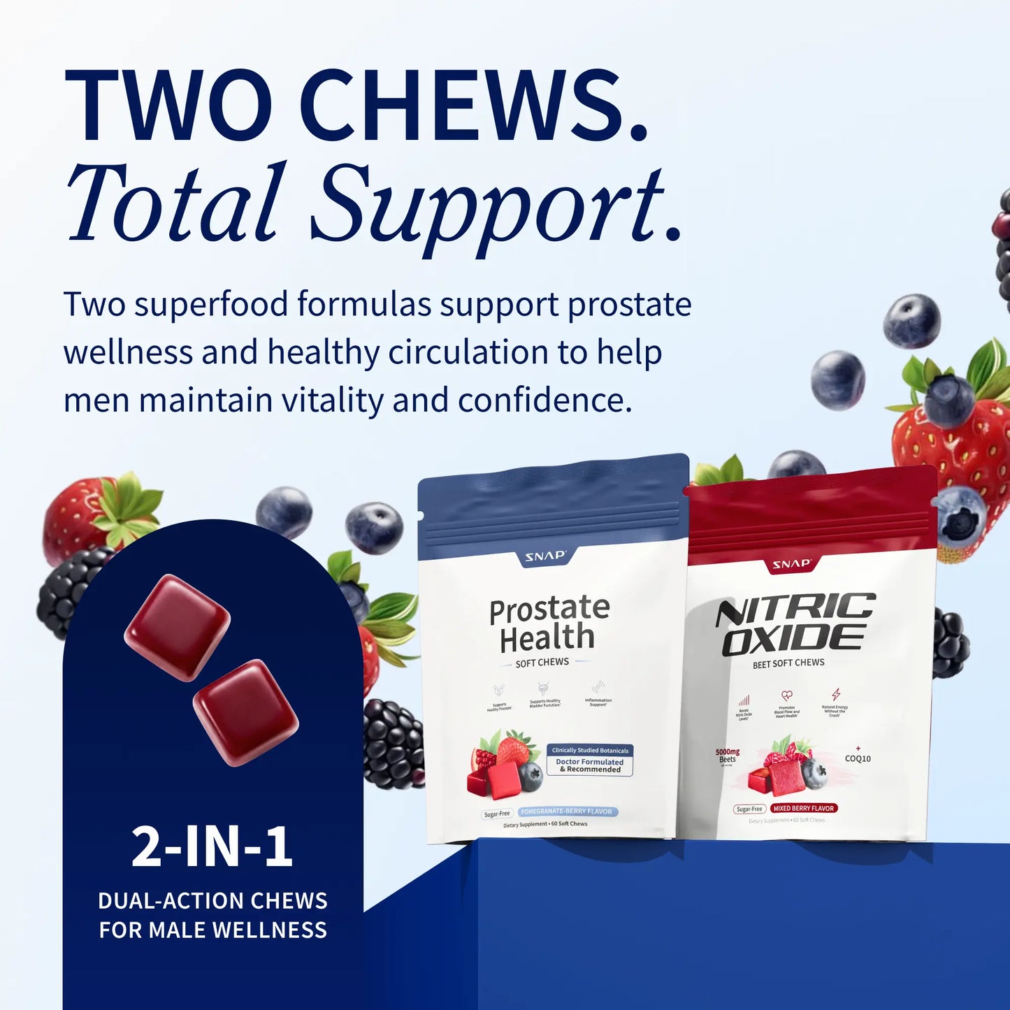 NEW! Prostate Health and Nitric Oxide Chews - Inflammation Support - Urinary & Bladder Function - Supports Blood Flow & Energy - Male Reproductive Health - Antioxidants - Supports Healthy DHT Levels - Mixed Berry Flavor - Medicinal Mushrooms & Botanicals