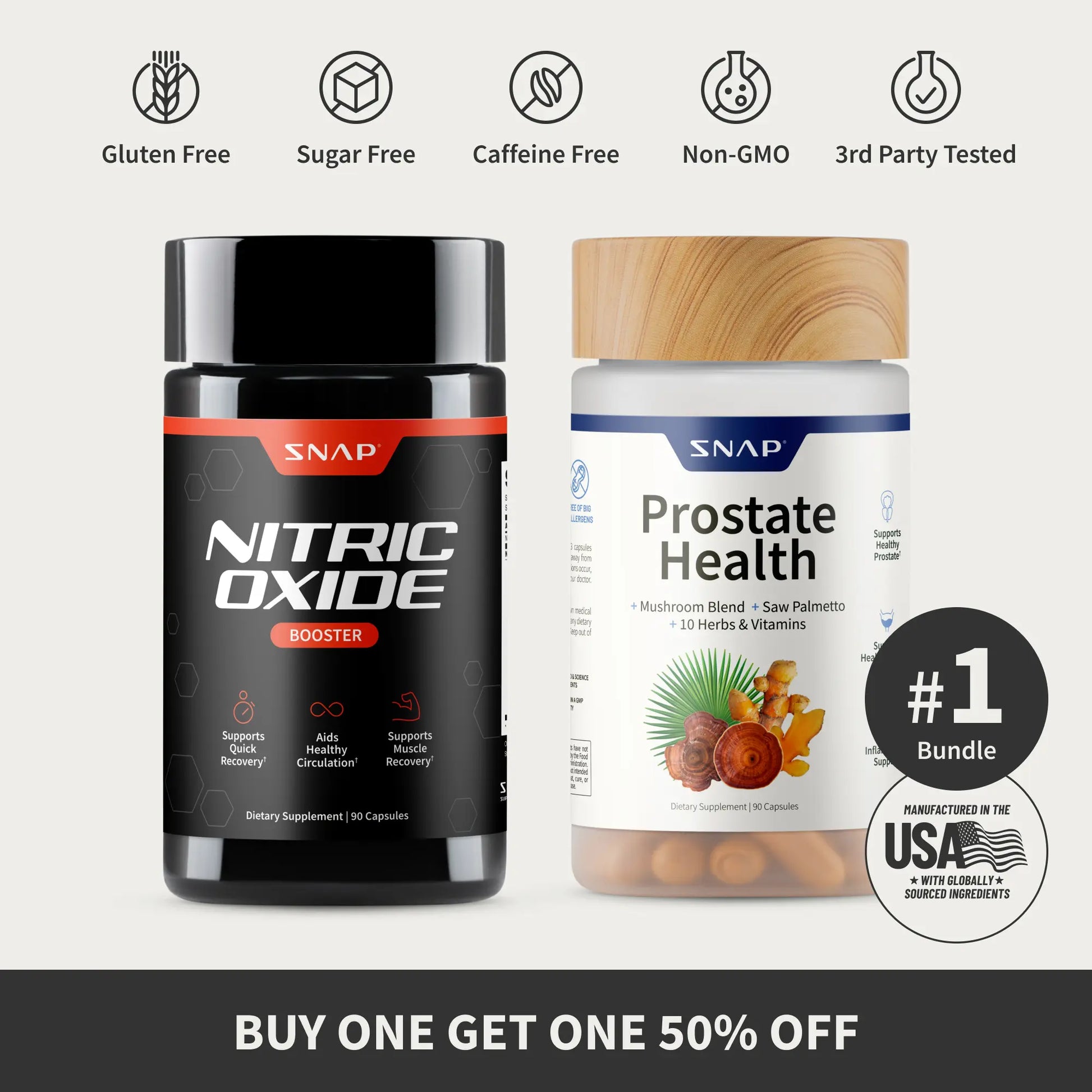 Snap Supplements - Nitric Oxide Booster 90Ct + Prostate Health Bundle - Natural Supplement Capsules - Support Blood Circulation & Prostate Health