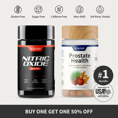 Snap Supplements - Nitric Oxide Booster 90Ct + Prostate Health Bundle - Natural Supplement Capsules - Support Blood Circulation & Prostate Health