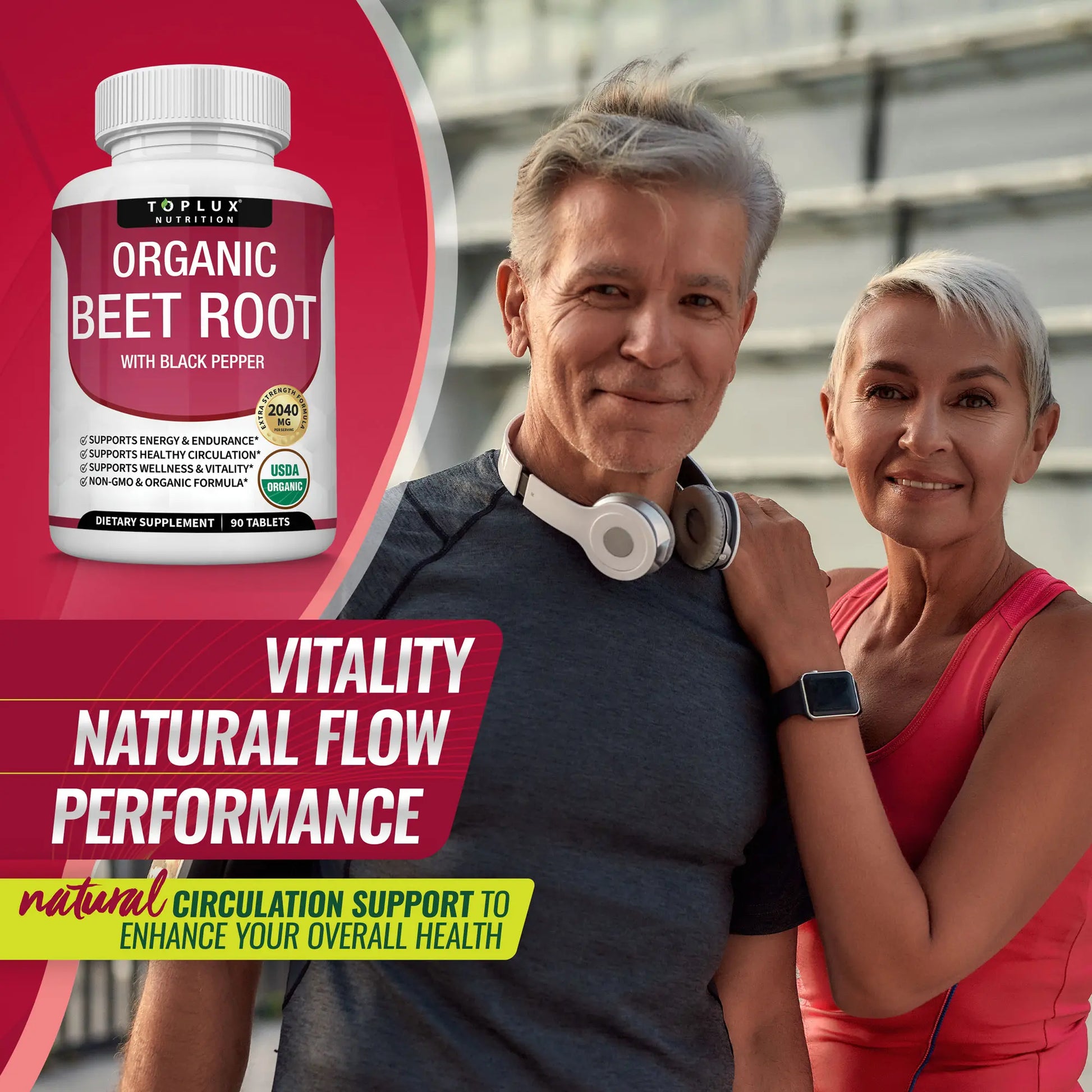 Toplux Organic Beet Root Tablets - Nitric Oxide Booster Beetroot Supplement 2040Mg