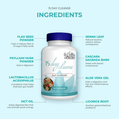 2 X 15 Day Cleanse Bundle- Gut and Colon Support | Caffeine Free | Advanced Formula with Senna, Cascara Sagrada, & Psyllium Husk | Non-Gmo | 60 Capsules