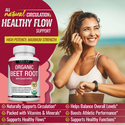 Toplux Organic Beet Root Tablets - Nitric Oxide Booster Beetroot Supplement 2040Mg