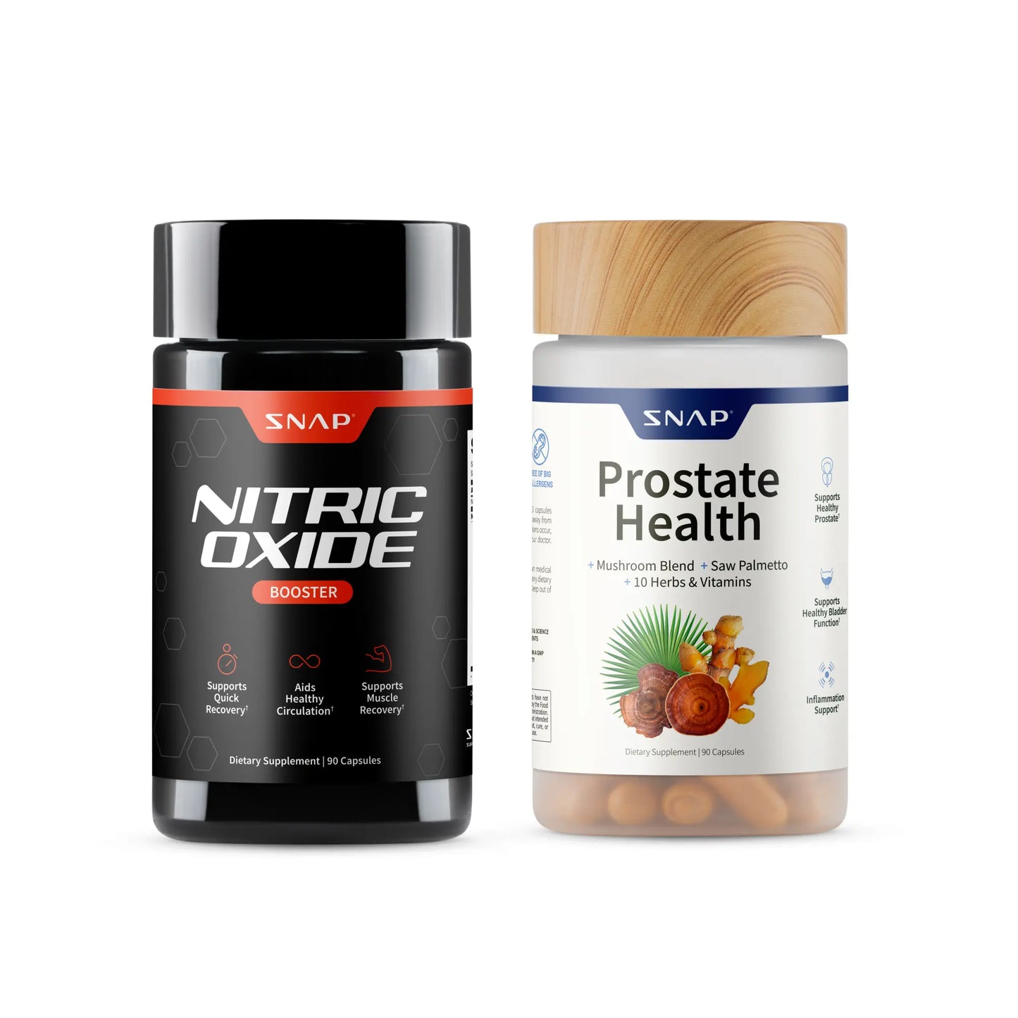 Snap Supplements - Nitric Oxide Booster 90Ct + Prostate Health Bundle - Natural Supplement Capsules - Support Blood Circulation & Prostate Health