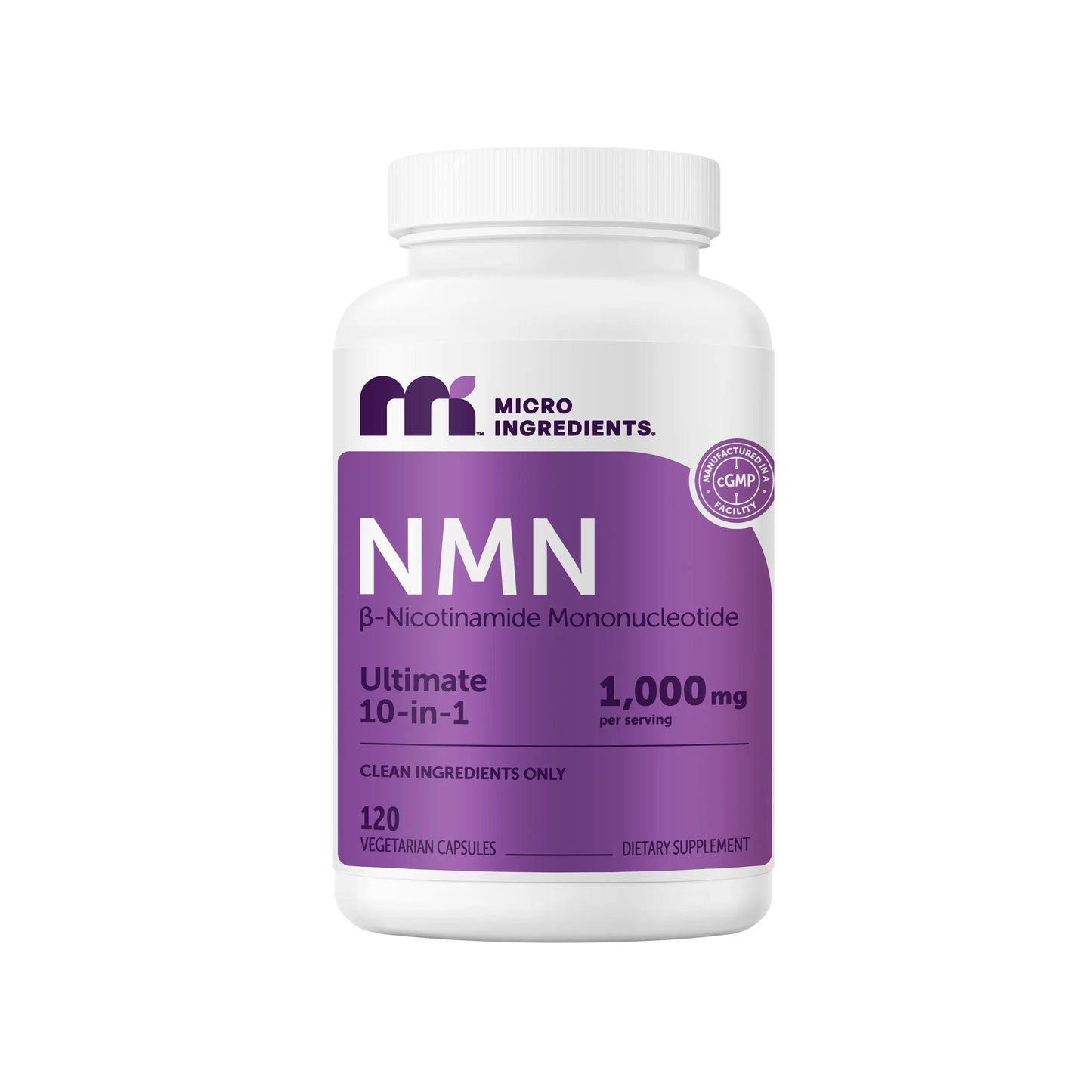 Micro Ingredients NMN Complex 1,000Mg per Serving, 10-1 Complex, Zero Filler, Pure NMN 500Mg with Vitamin C, Resveratrol, Coq10, TMG, Quercetin, & Glutathione | NAD+ Supplement Precursor