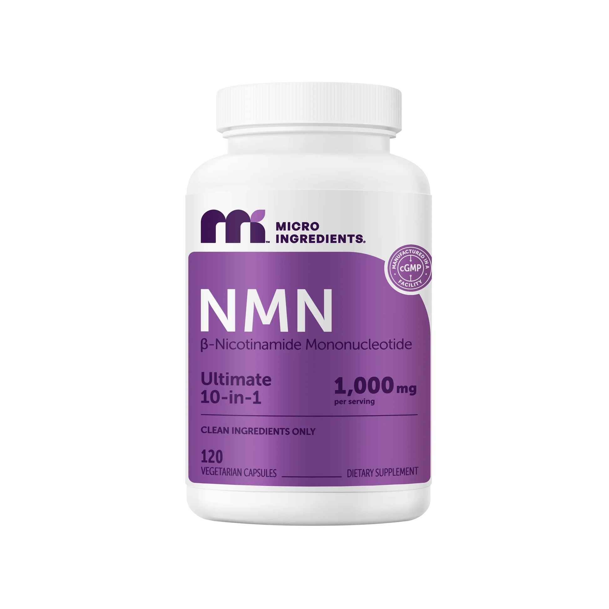 Micro Ingredients NMN Complex 1,000Mg per Serving, 10-1 Complex, Zero Filler, Pure NMN 500Mg with Vitamin C, Resveratrol, Coq10, TMG, Quercetin, & Glutathione | NAD+ Supplement Precursor