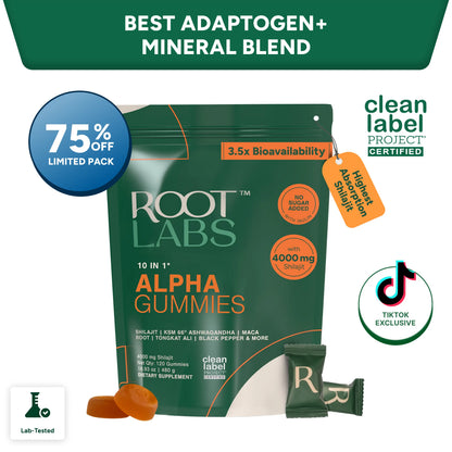 Root Labs Alpha 10-In-1 Shilajit Gummies 4000 Mg | New Year New Me Edition | Start 2026 Strong | Energy, Stamina & Focus | Zero Sugar | KSM-66 Ashwagandha, Tongkat Ali, Maca | Vegan | 60 Count | Transform Your Health Goals